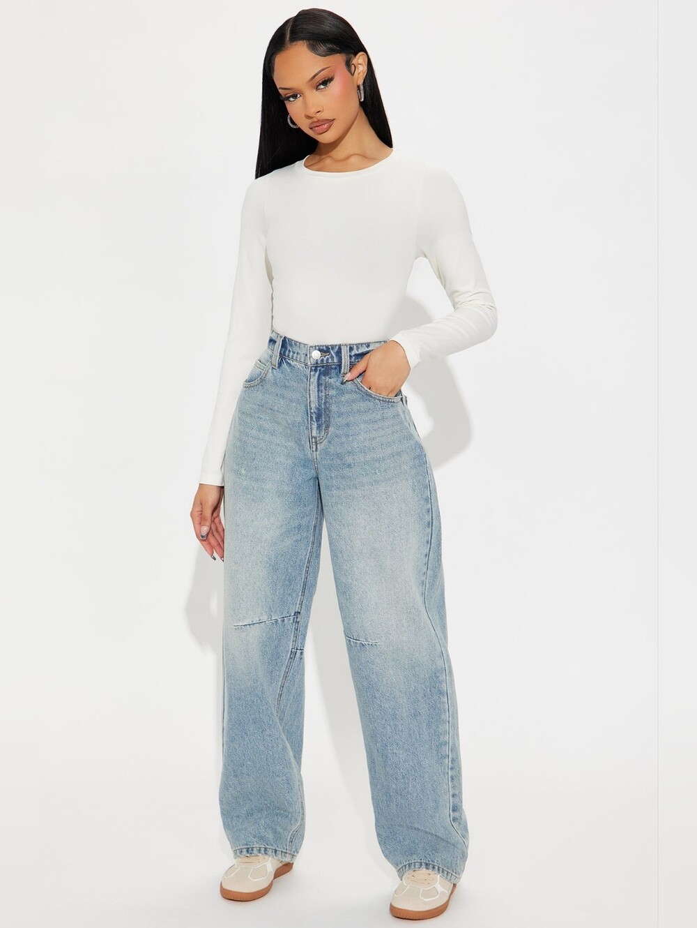 Fashion Nova Wide Leg High-Rise Light Blue Denim Jeans